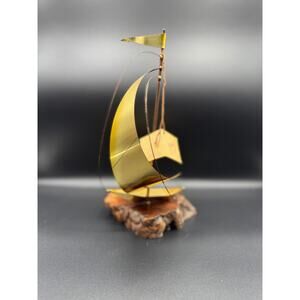 1981 Brass & Burlwood Sailboat Statue